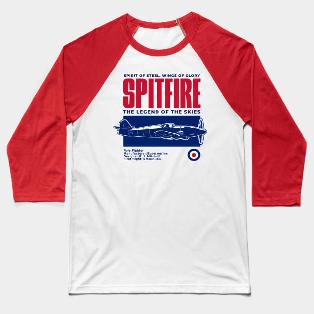 Supermarine Spitfire | WW2 Plane Baseball T-Shirt by Distant War